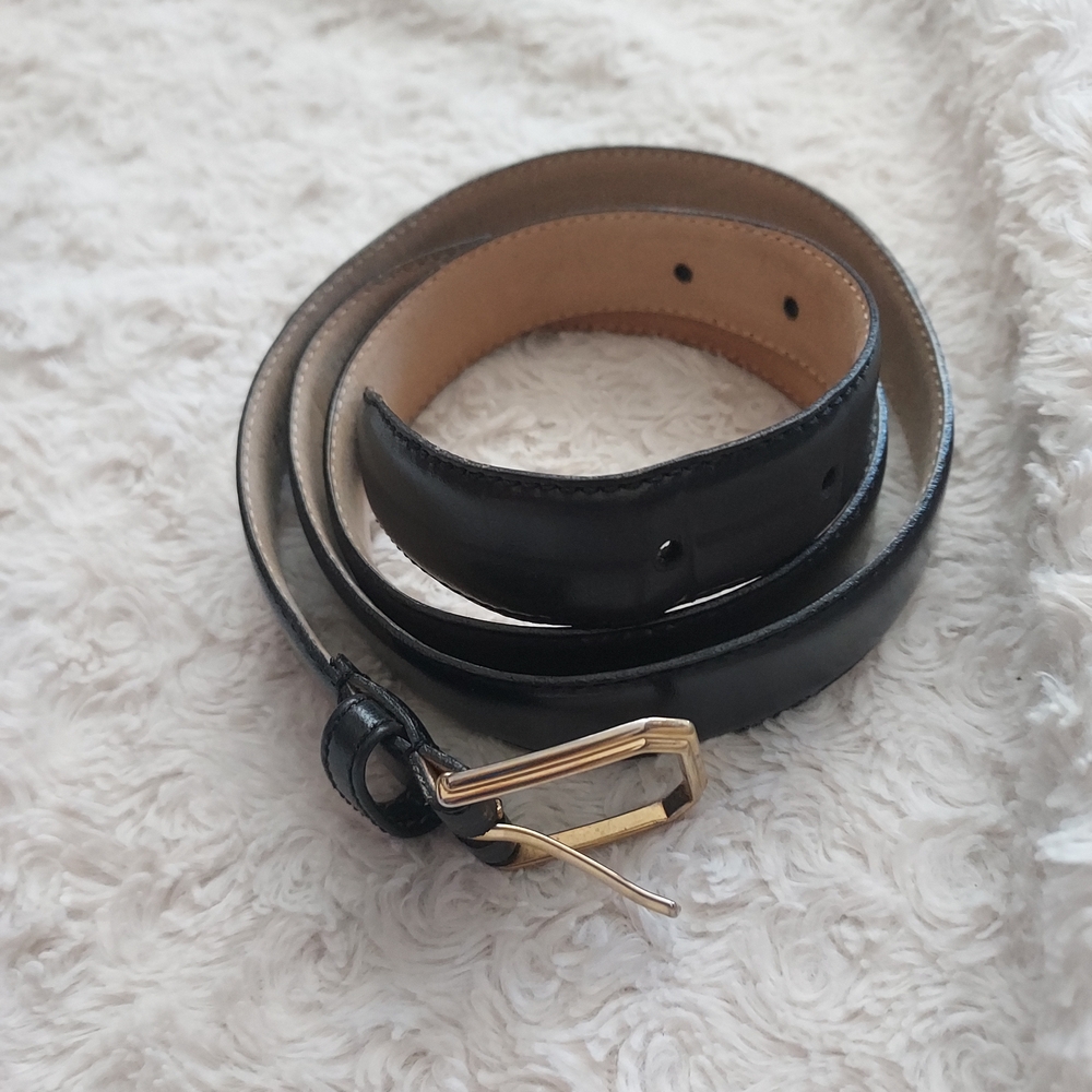 Black Leather Belt Gold Buckle Office Business Church Casual Closet Staple